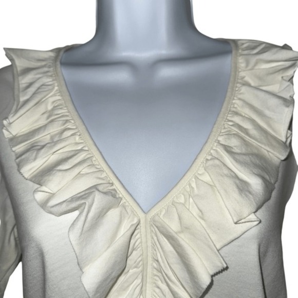 NATION LTD LOS ANGELES Giorgio Long Sleeve Ruffled Trim Top‎ in Porcelain NWT XS - Picture 3 of 7